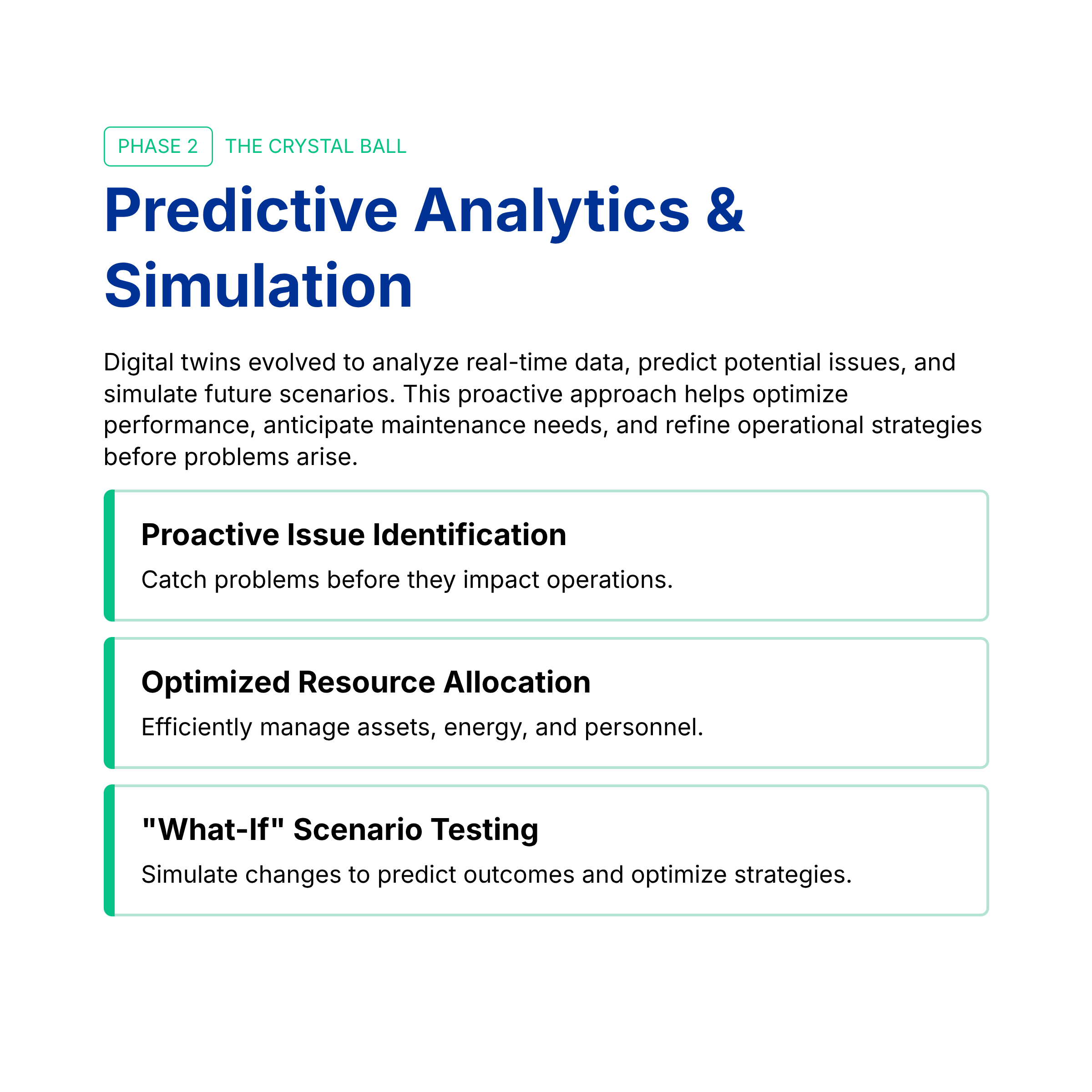 Phase 2 digital twins using predictive analytics and simulation for proactive manufacturing decisions