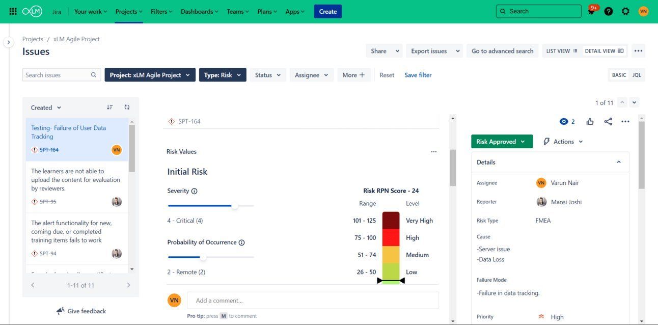 ContinuousRM risk linkage screen connecting risks, controls, and mitigation actions for compliance traceability.