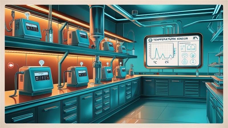 Smart lab with real-time temperature sensors and analytics screen for GxP compliance