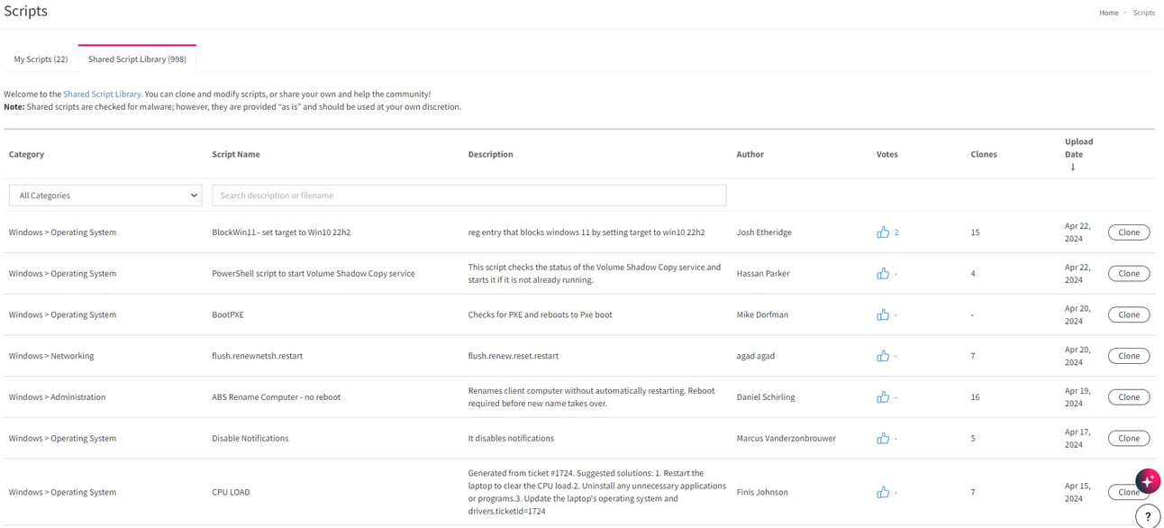 ContinuousRMM shared script library enabling standardized GxP-compliant IT automation across environments