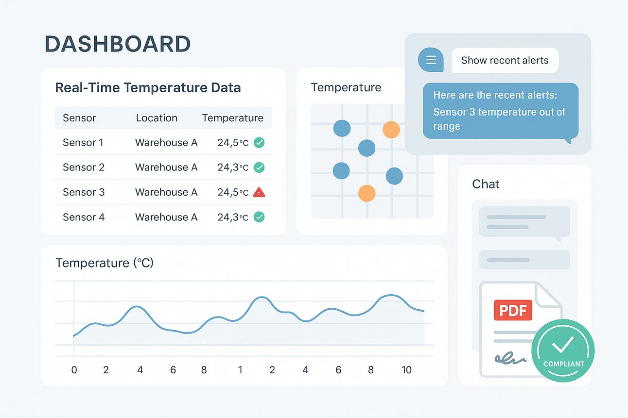 AI-powered dashboard for real-time temperature monitoring and compliance alerts