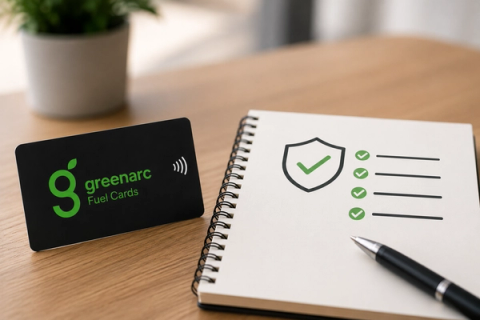 Greenarc Fuel Card beside a compliance checklist, representing simple VAT management and HMRC compliance.