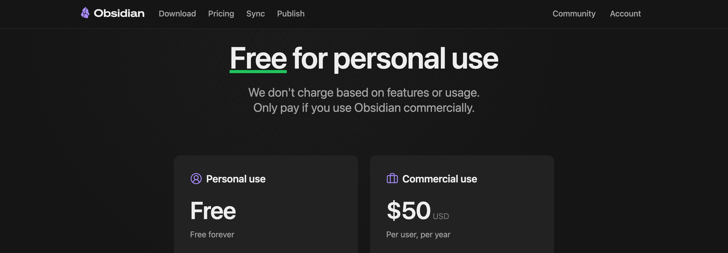 pricing page - Obsidian Alternatives