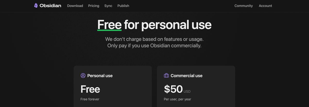 pricing page - Obsidian Alternatives