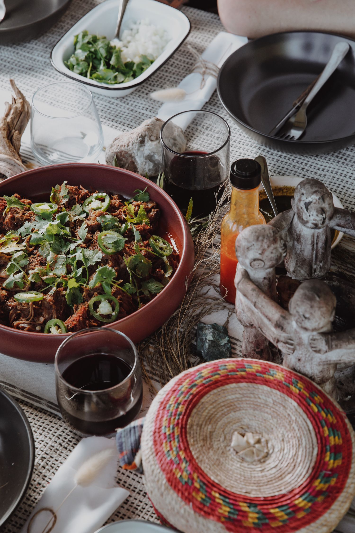 Venison neck tacos table setting