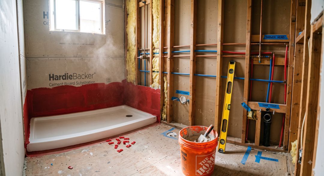 Corroded galvanized supply piping and water damaged framing found behind the wall of an older Los Angeles bathroom