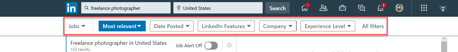 Screenshot of Linkedin Search Box