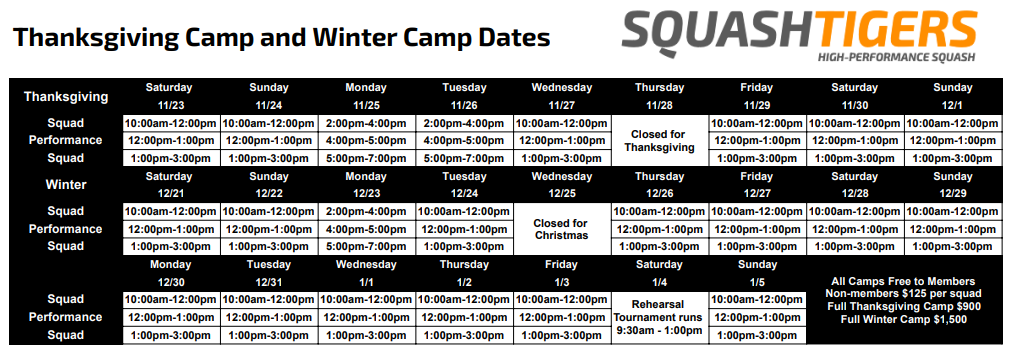 Thanksgiving and Christmas Camp Dates