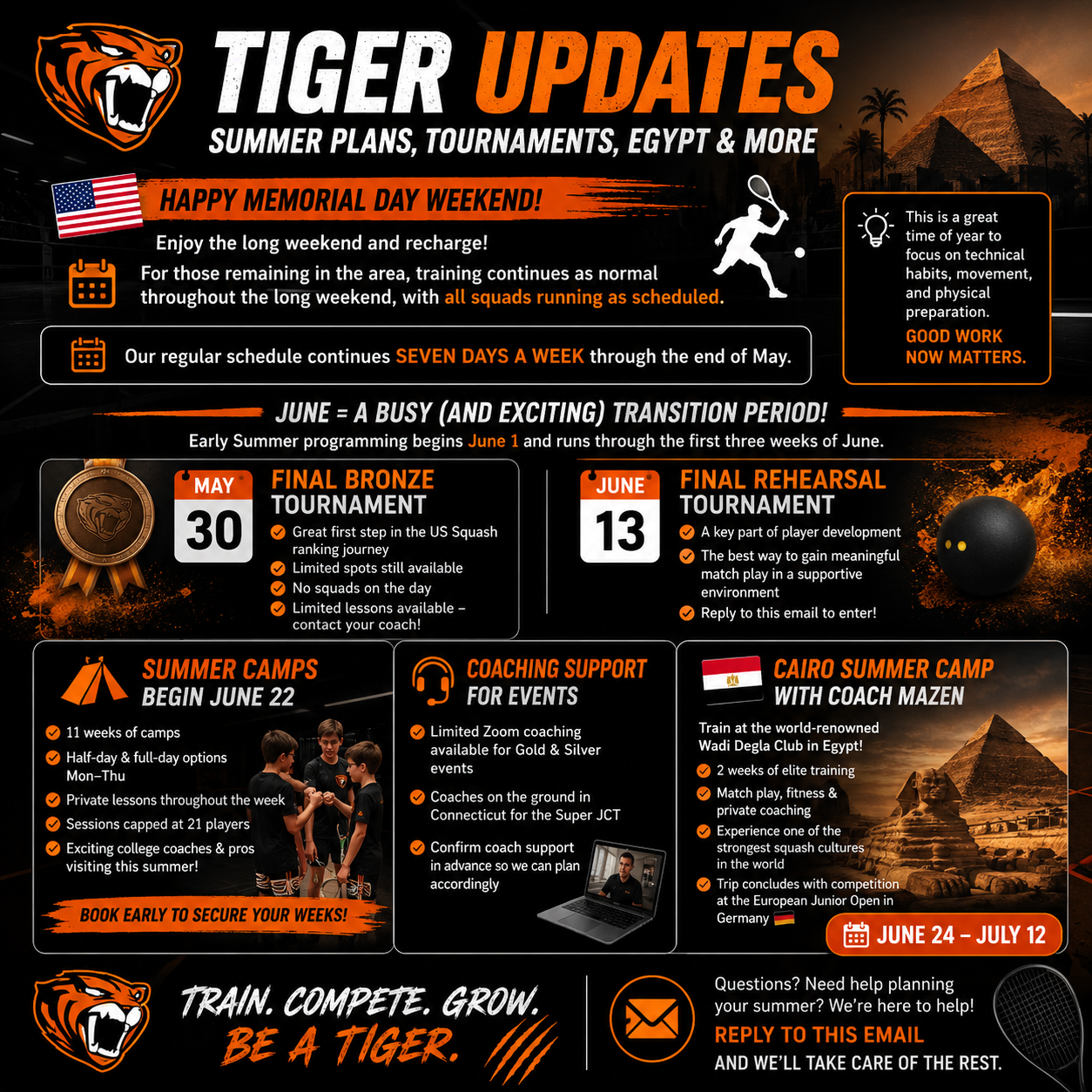 Tiger Updates: Summer Plans, Tournaments, Egypt & More π―