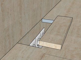 3D technical detail for the works: fixing the stone bench to the living room wall