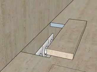 3D technical detail for the works: fixing the stone bench to the living room wall