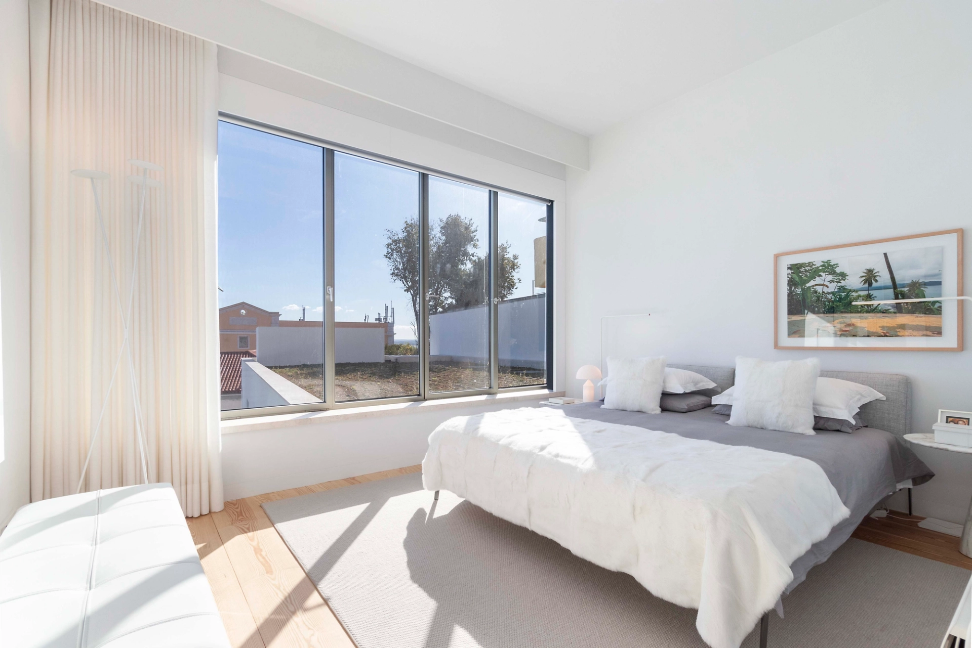 Bright bedroom interior in a renovated property in Portugal