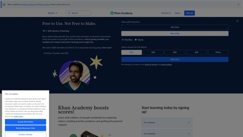Screenshot of Khan Academy