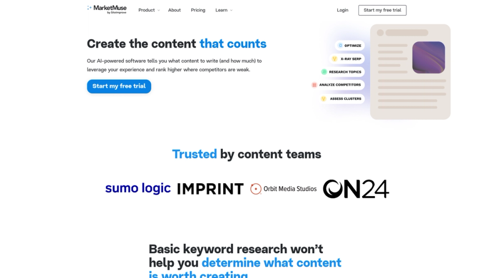 Screenshot of MarketMuse Screenshot of MarketMuse