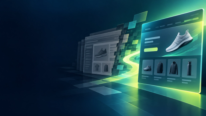 Abstract transition from a legacy storefront interface to a fast modern e-commerce experience
