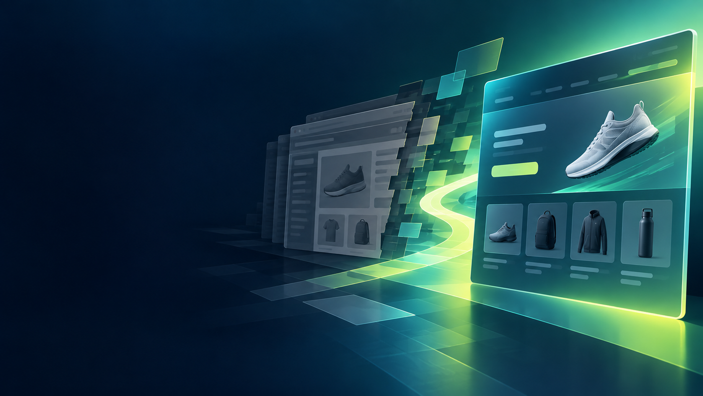 Abstract transition from a legacy storefront interface to a fast modern e-commerce experience