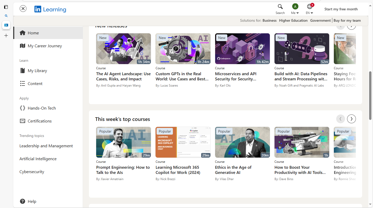 LinkedIn Learning online course platform with professional development courses