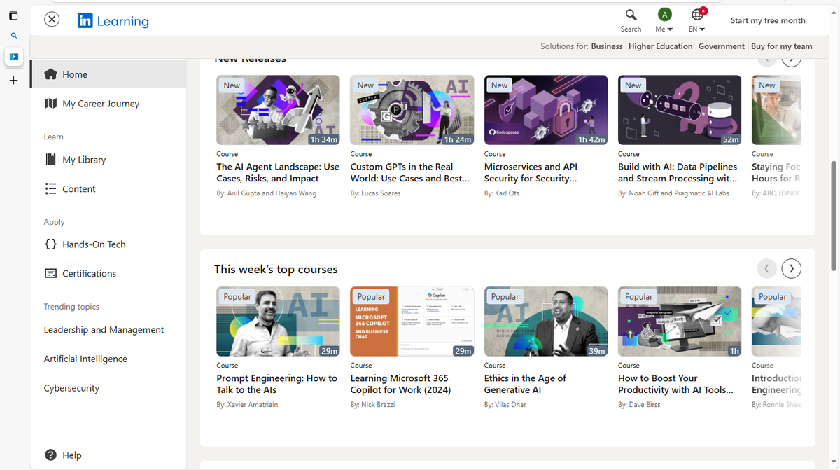 LinkedIn Learning online course platform with professional development courses