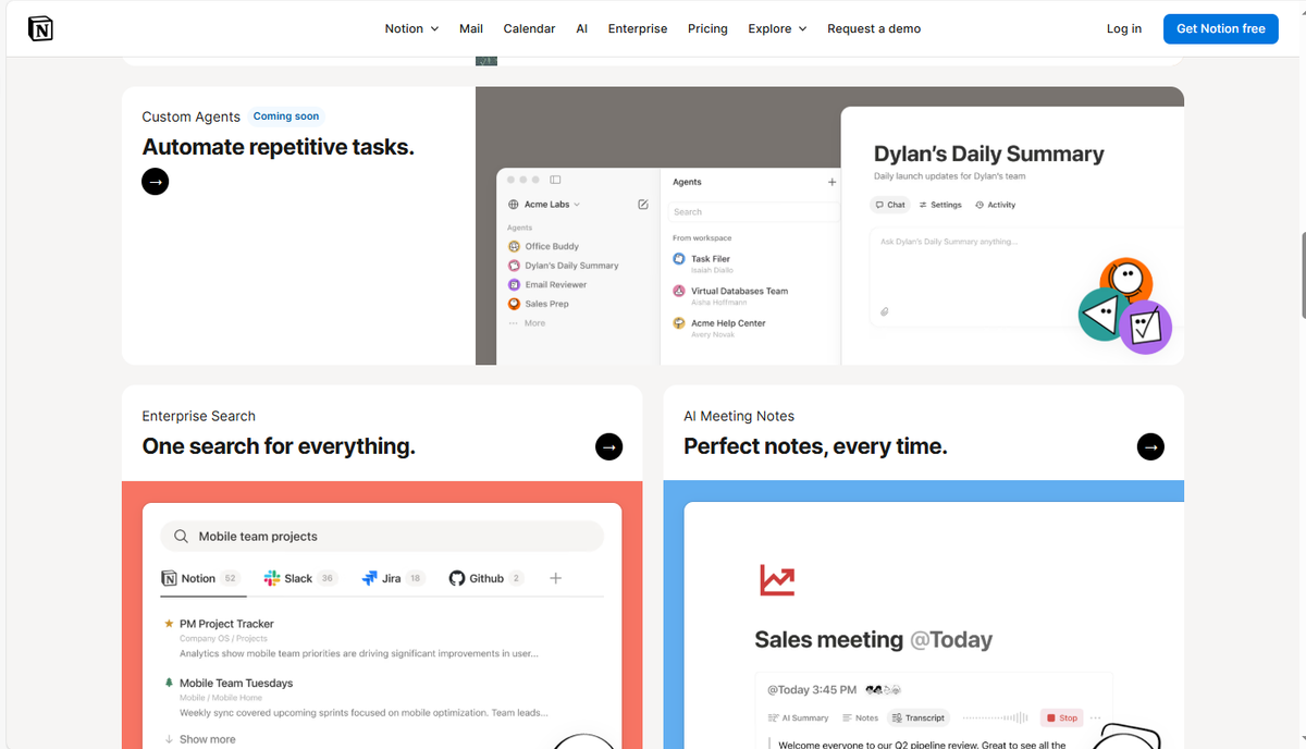 Notion workspace app showing notes and project management dashboard for students