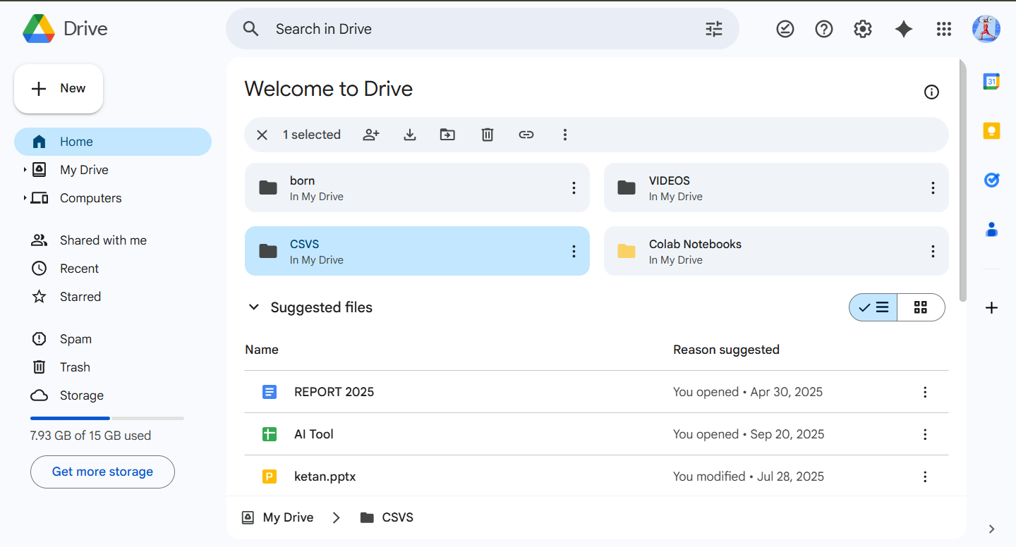 Google Drive cloud storage interface showing files and folders