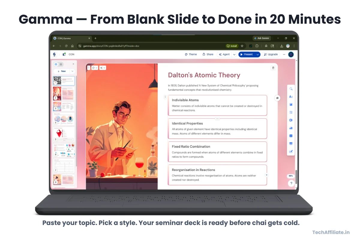 Gamma AI presentation builder slide example for college students India