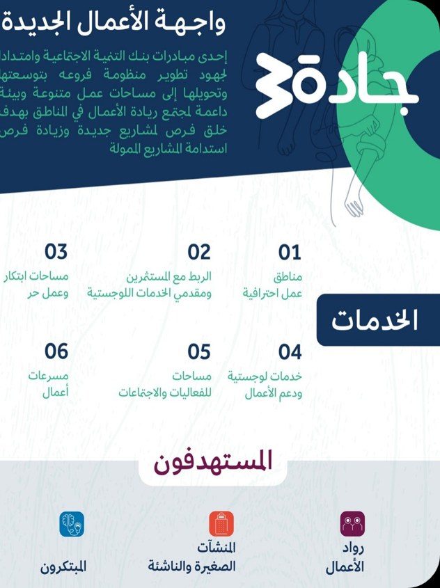 لوحة تعريفية بخدمات جادة والفئات المستهدفة