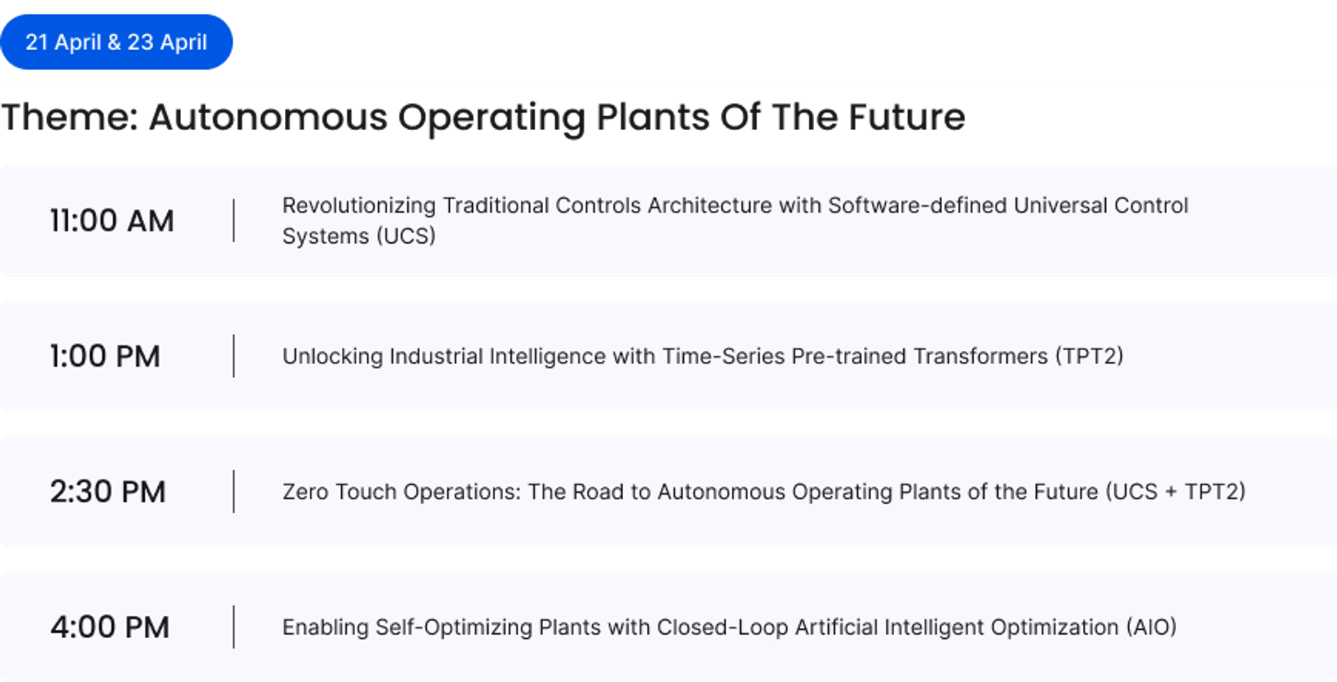 Theme: Autonomous Operating Plants of the Future