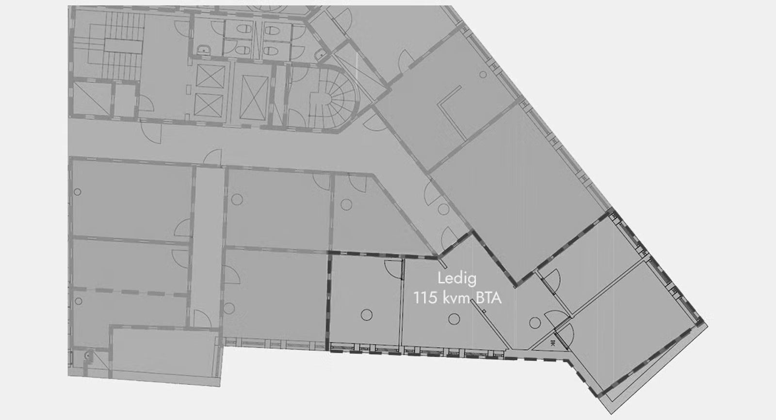 Fint kontor for 4-5 ansatte ved Jernbanetorget - Plantegning
