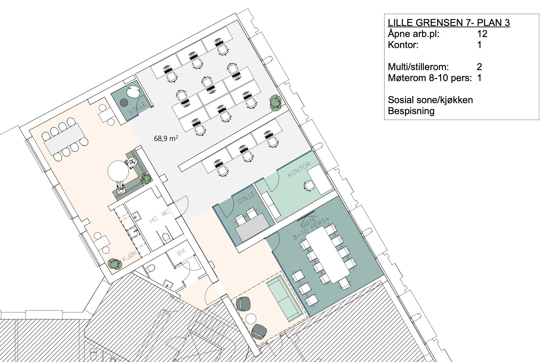 Attraktive kontorlokaler i ikoniske Lille Grensen 7 - Plantegning