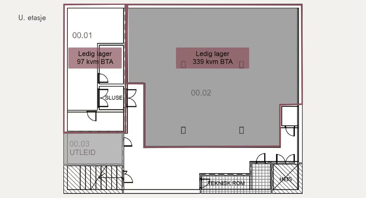 Praktiske lagerlokaler med vareheis på Alnabru - Plantegning