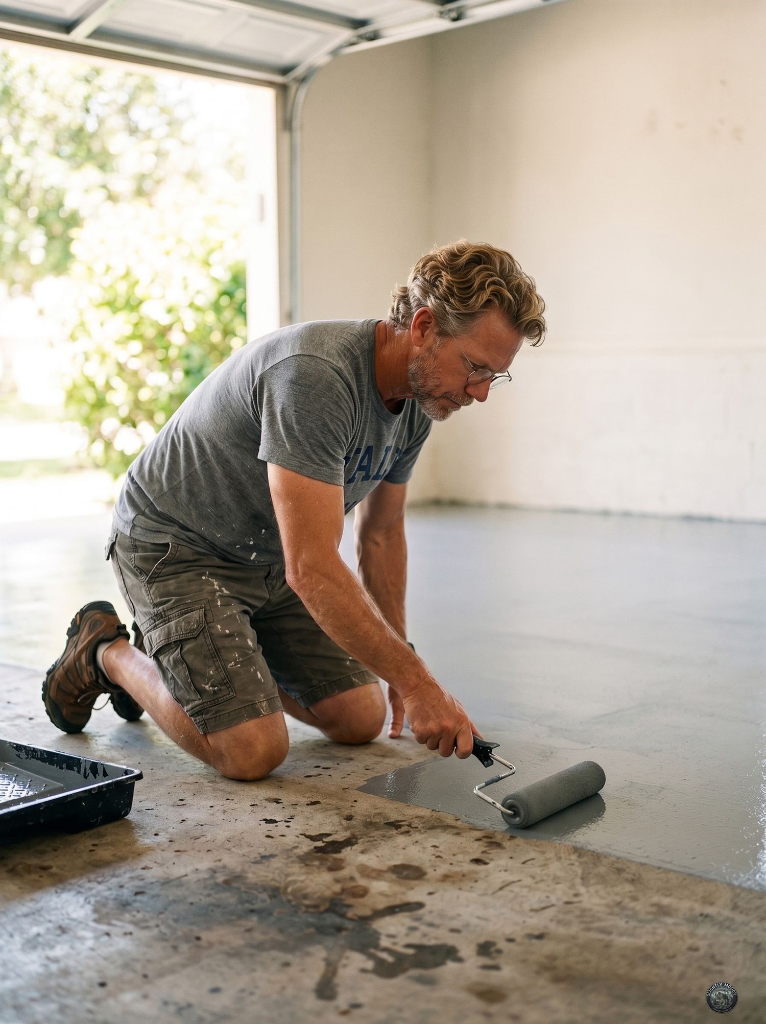 Dixon painting the garage floor