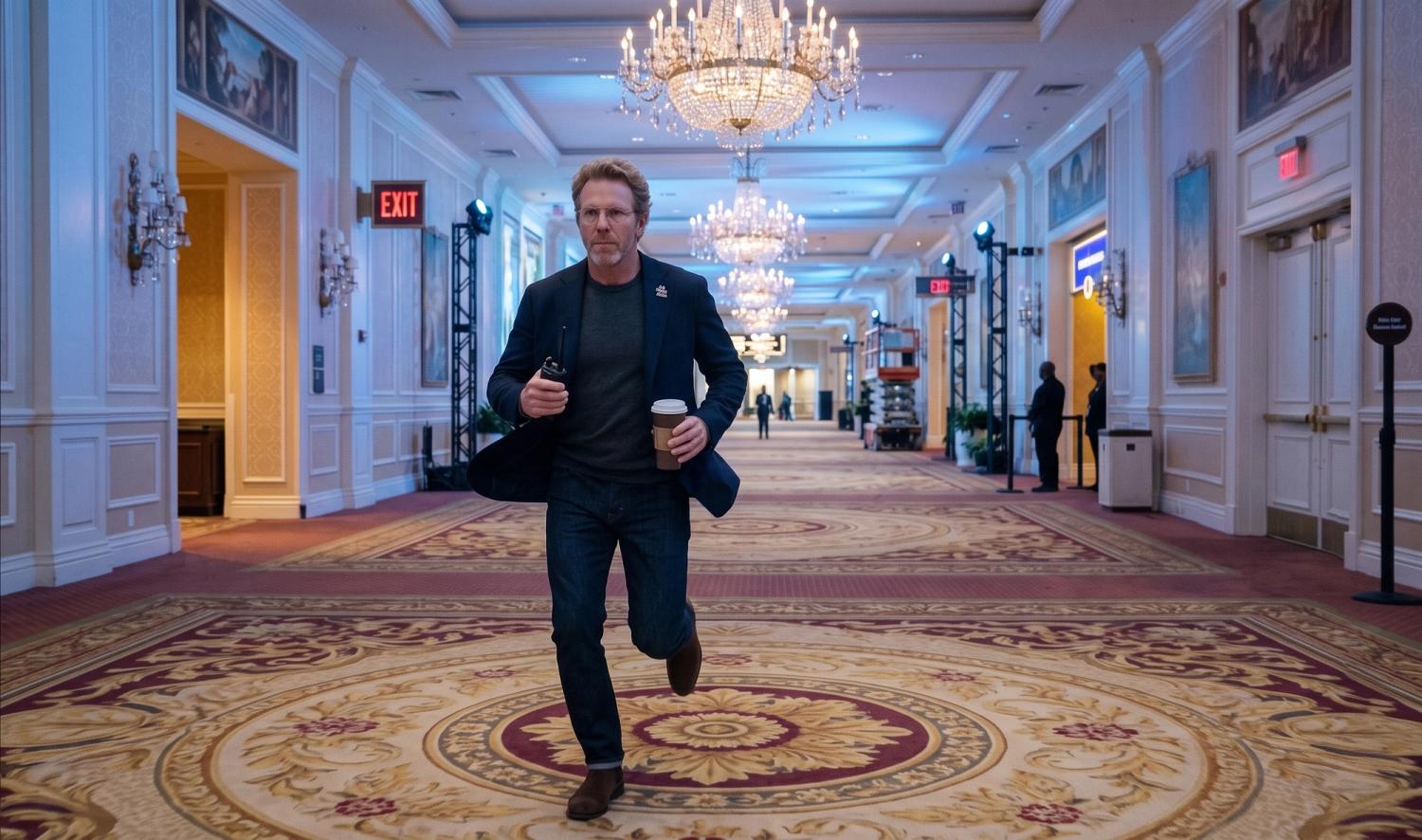 Dixon running through the Venetian Hotel