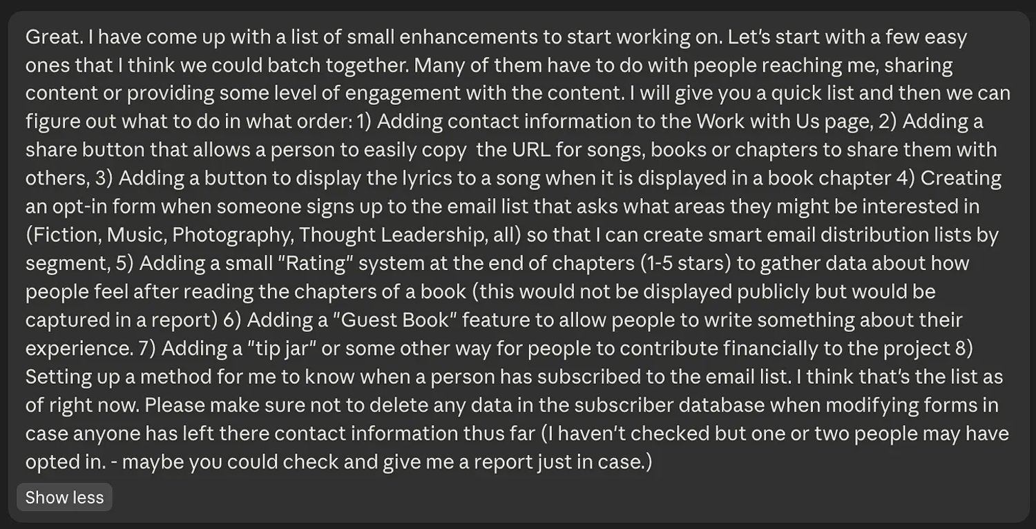 A screenshot of a prompt to add features to a website