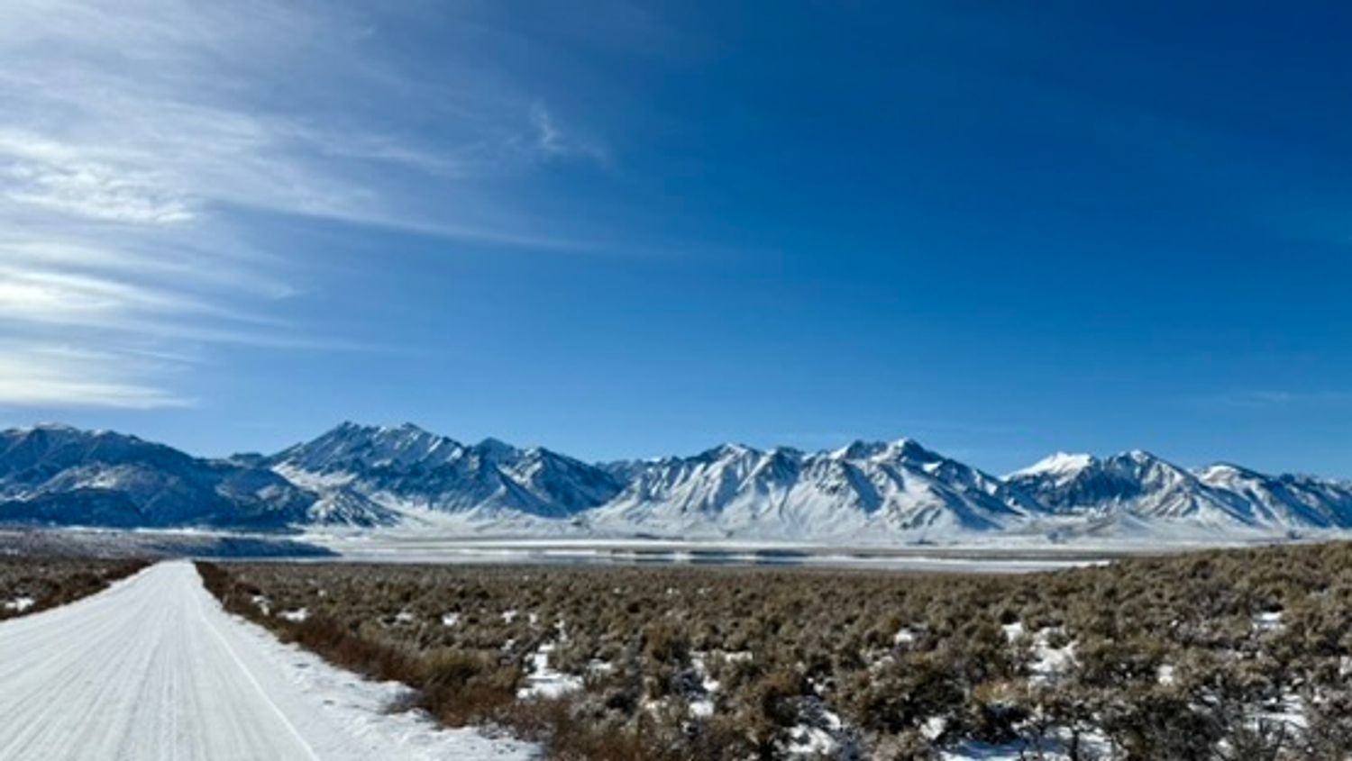 A view of the High Sierra from the east side in the winter