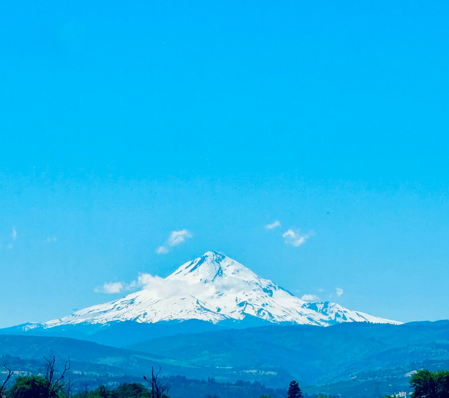 A first view of Mt. Hood coming from the east in I-84