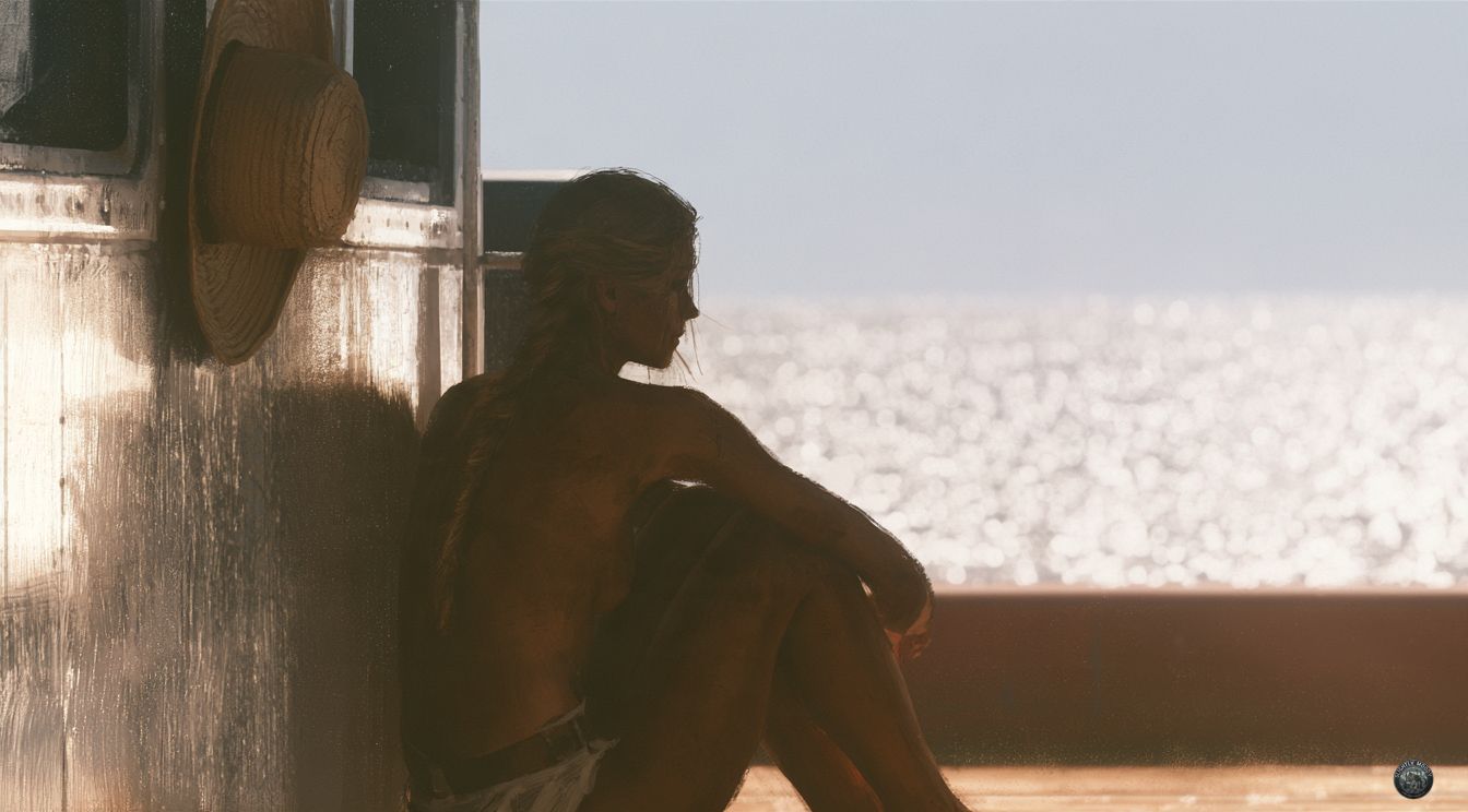 Sloan sits alone in the shade away from the blistering sun