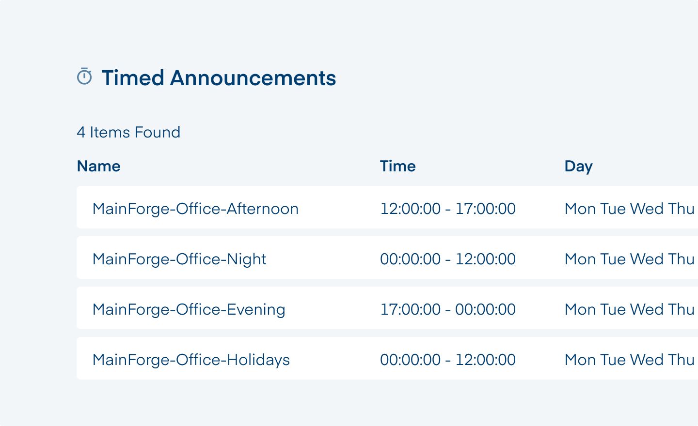 timed announcements EN