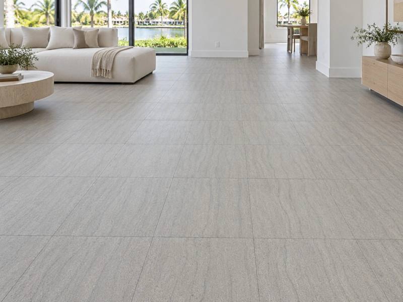 Illustration of Stone Grey vinyl tile in a living room