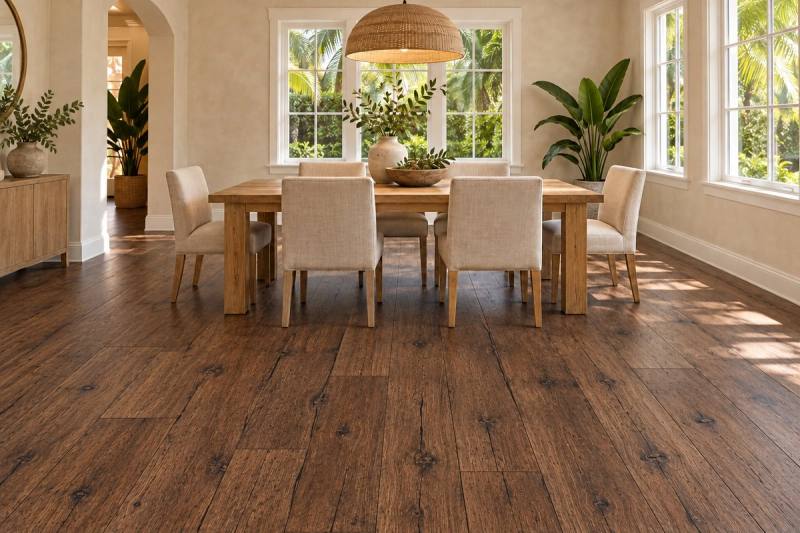 Illustration of Espresso vinyl in a dining room