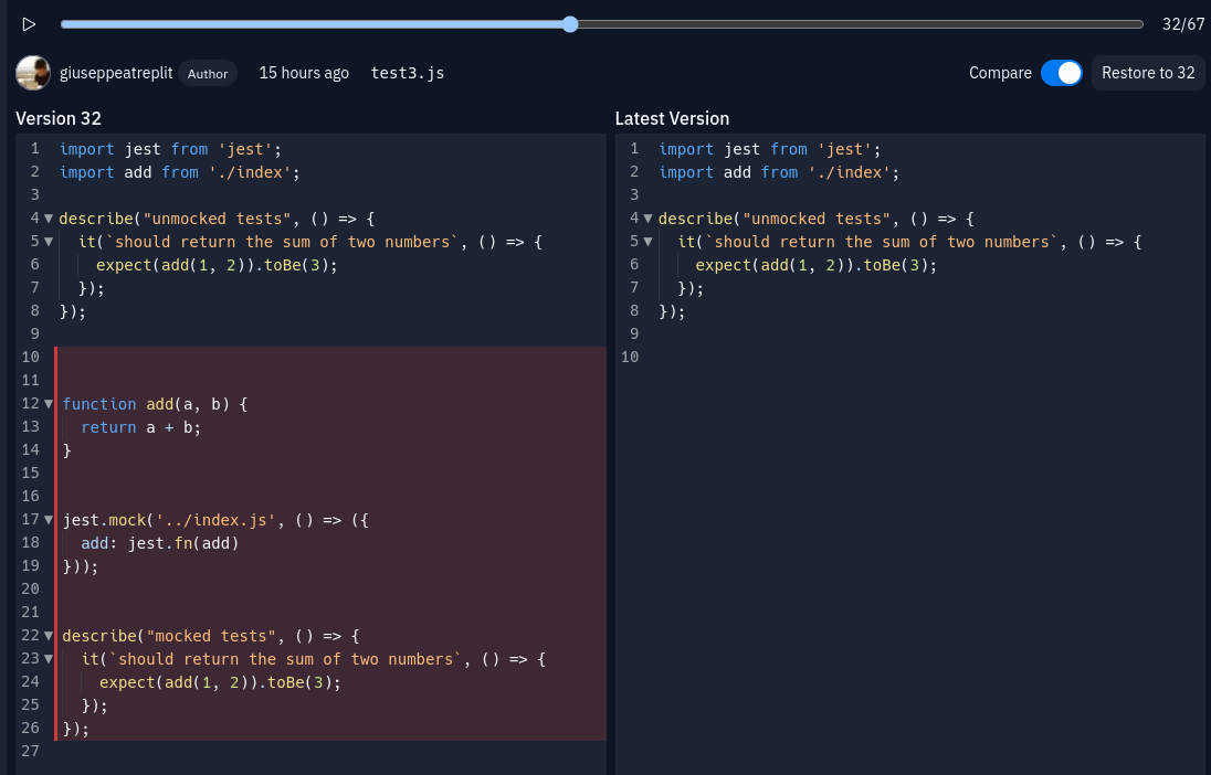 A screenshot of a side-by-side diff-view