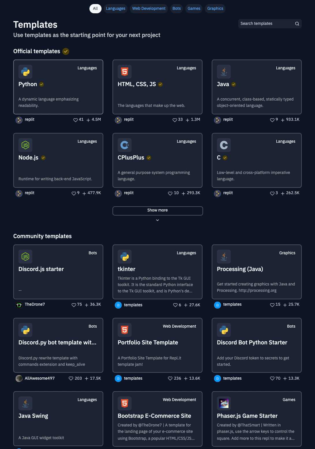 templates screenshot