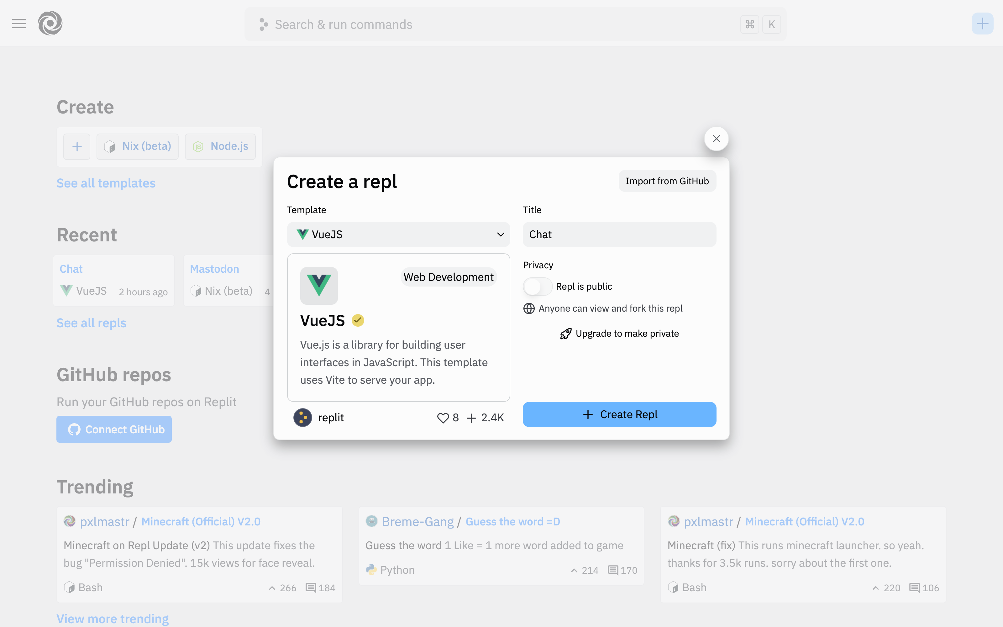 Creating a new VueJS repl