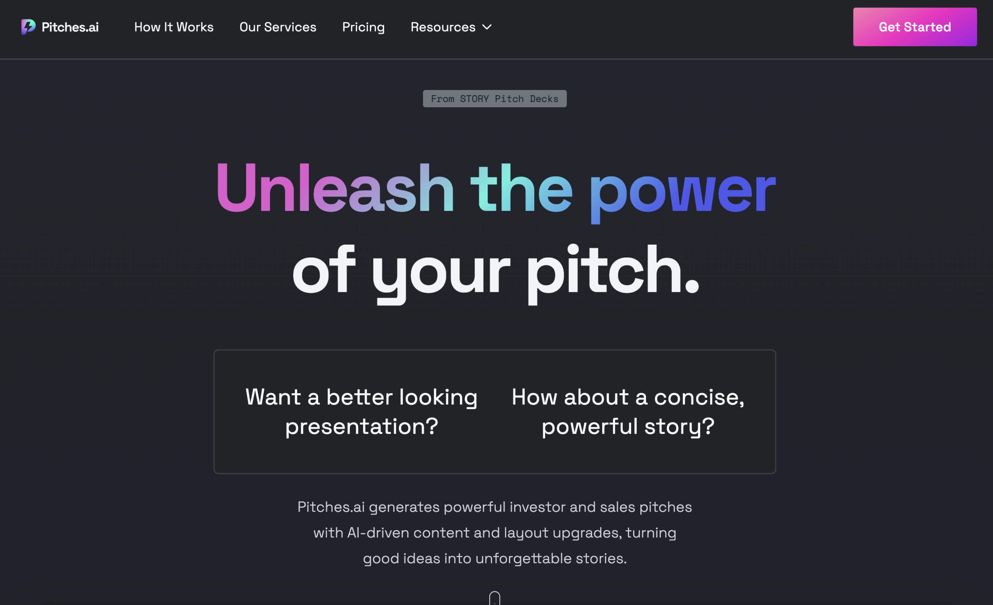 Pitches.ai home page