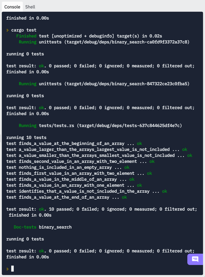 Unit test output