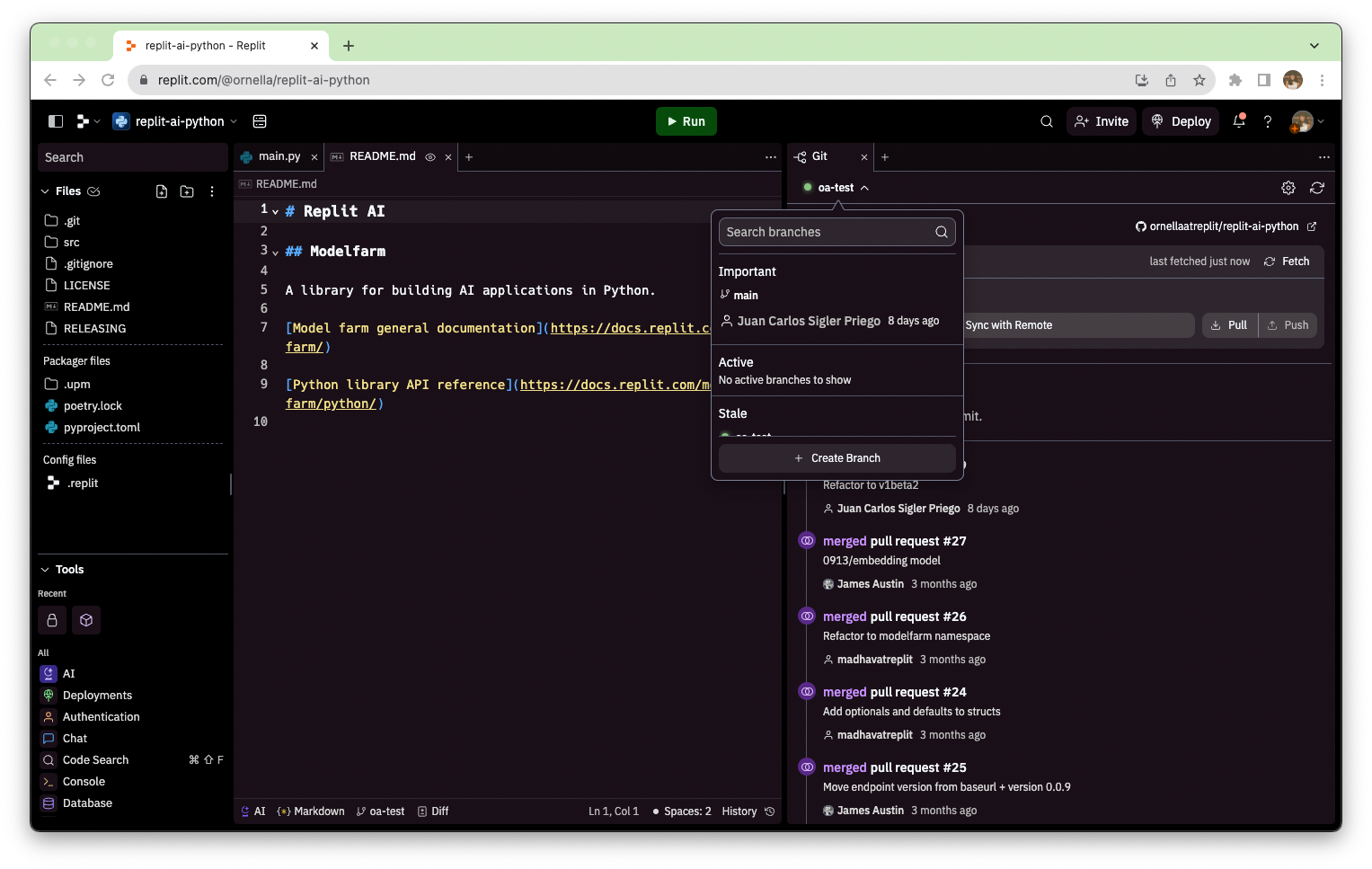 Drop-down branch selector