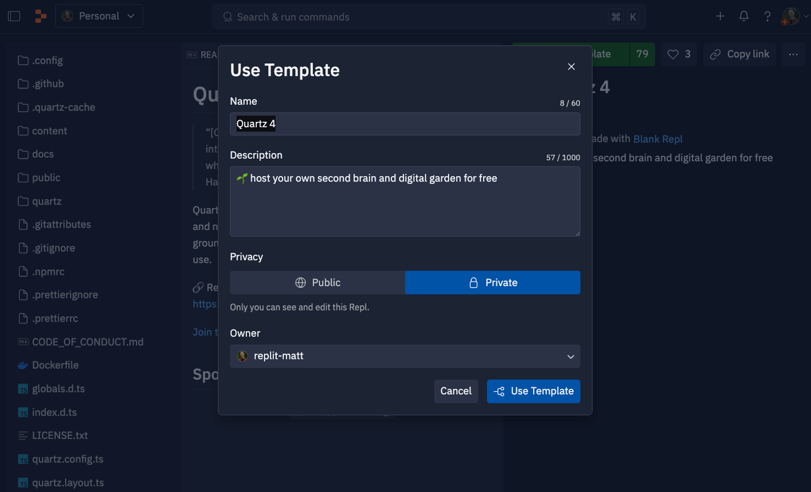 Open a Quartz template on Replit