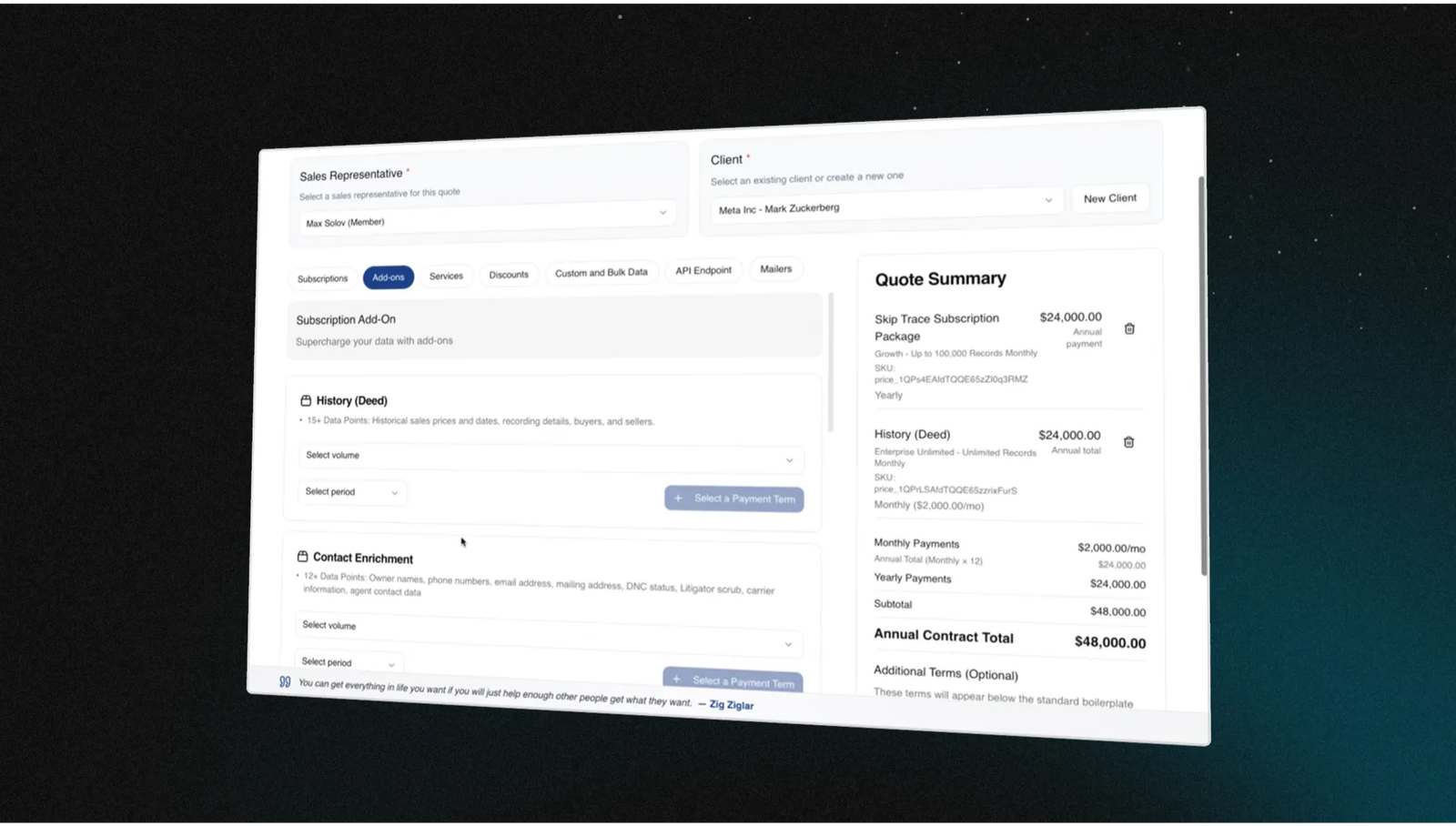 BatchData enterprise tools overview — CPQ system, real estate calculators, and Social Pulse social listening platform built with Replit
