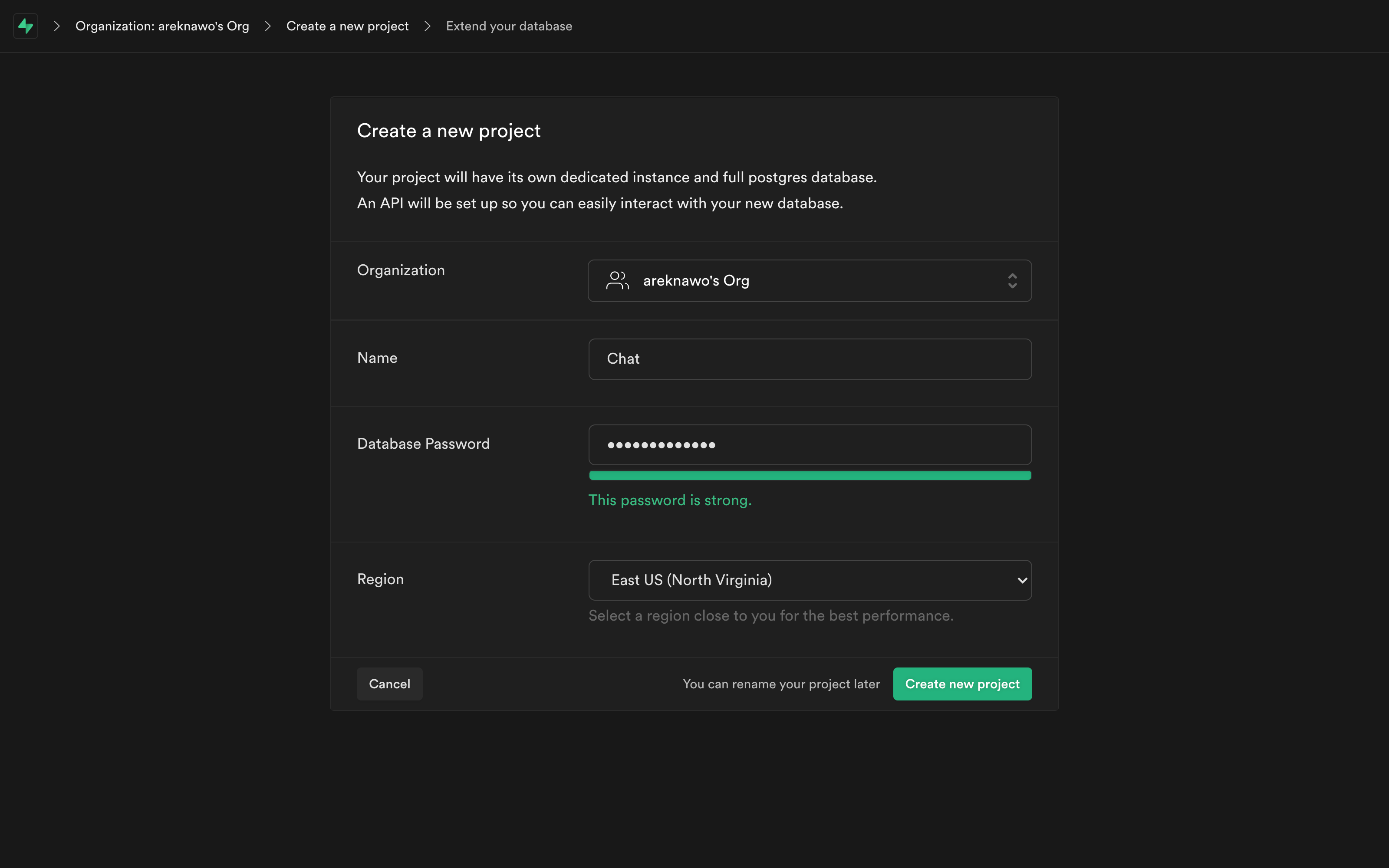 Creating a new Supabase project