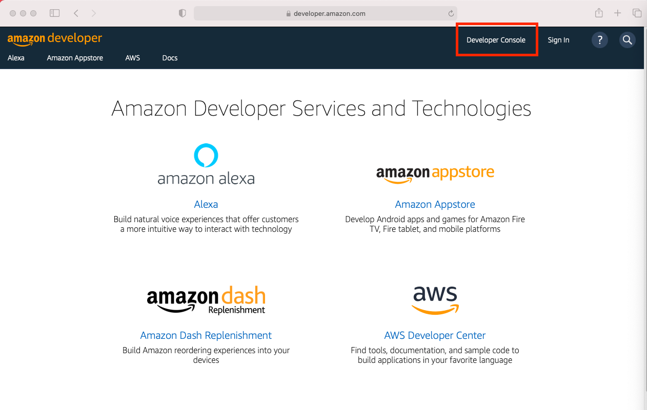 amazon developer console