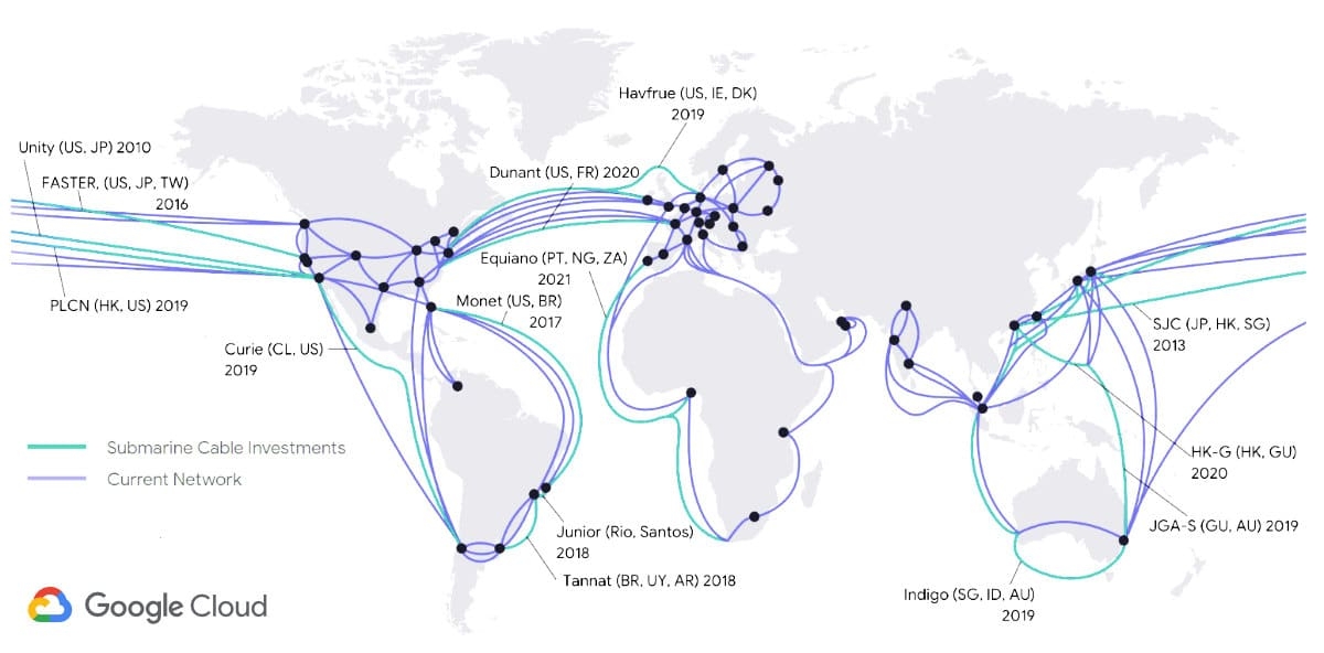 Map of Google's cable routing